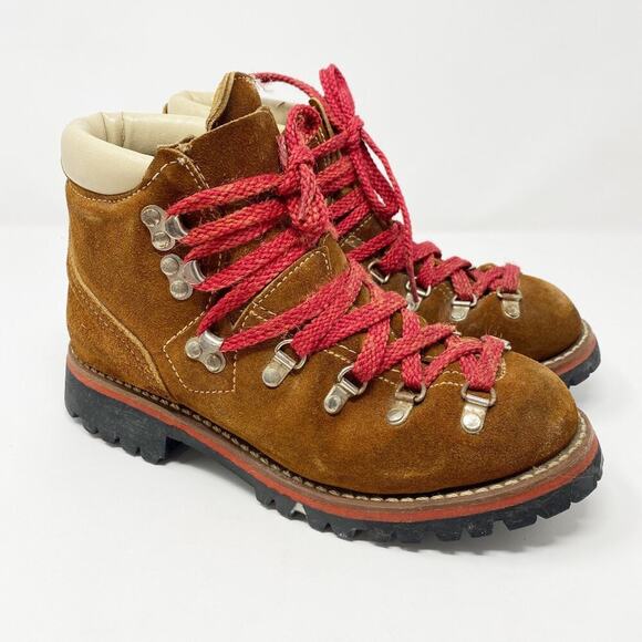 Vintage Unbranded Brown Suede Mountaineer Boots Lace Up Size 6.5 Vibram Soles - Picture 1 of 8